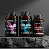 Vitaminas como la biotina y minerales esenciales que apoyan el crecimiento y la resistencia del cabello.