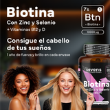 Biotina para el Cabello 10.000 mcg + Zinc + Selenio + B12 -365 Comprimidos (1 año)