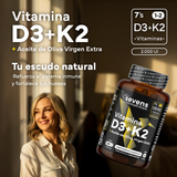Vitamina D3 y K2 4000 UI + 200 µg de Vitamina K2 MK7 con Aceite de Oliva Virgen Extra – Alta Biodisponibilidad de MK 7