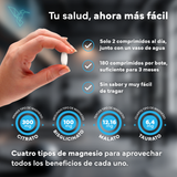 Magnesio Complex 4 en 1 - Citrato, Bisglicinato, Taurato y Malato - 4 Fuentes de Alta Biodisponibilidad - Mejora tu Energía, Rendimiento y Descanso - 180 Comprimidos
