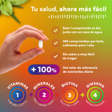 Complejo Multivitamínico Completo Con Biotina, Hierro, Magnesio y Zinc-Para Hombre y Mujer con Minerales y Ginseng - 365 Comprimidos