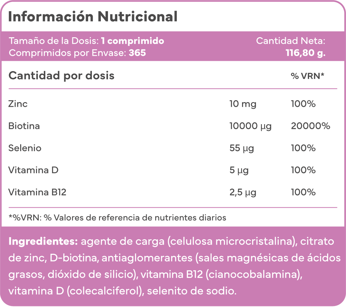 Comprar Biotina natural Sevens Nutrition para mantener cabello, piel y uñas en equilibrio