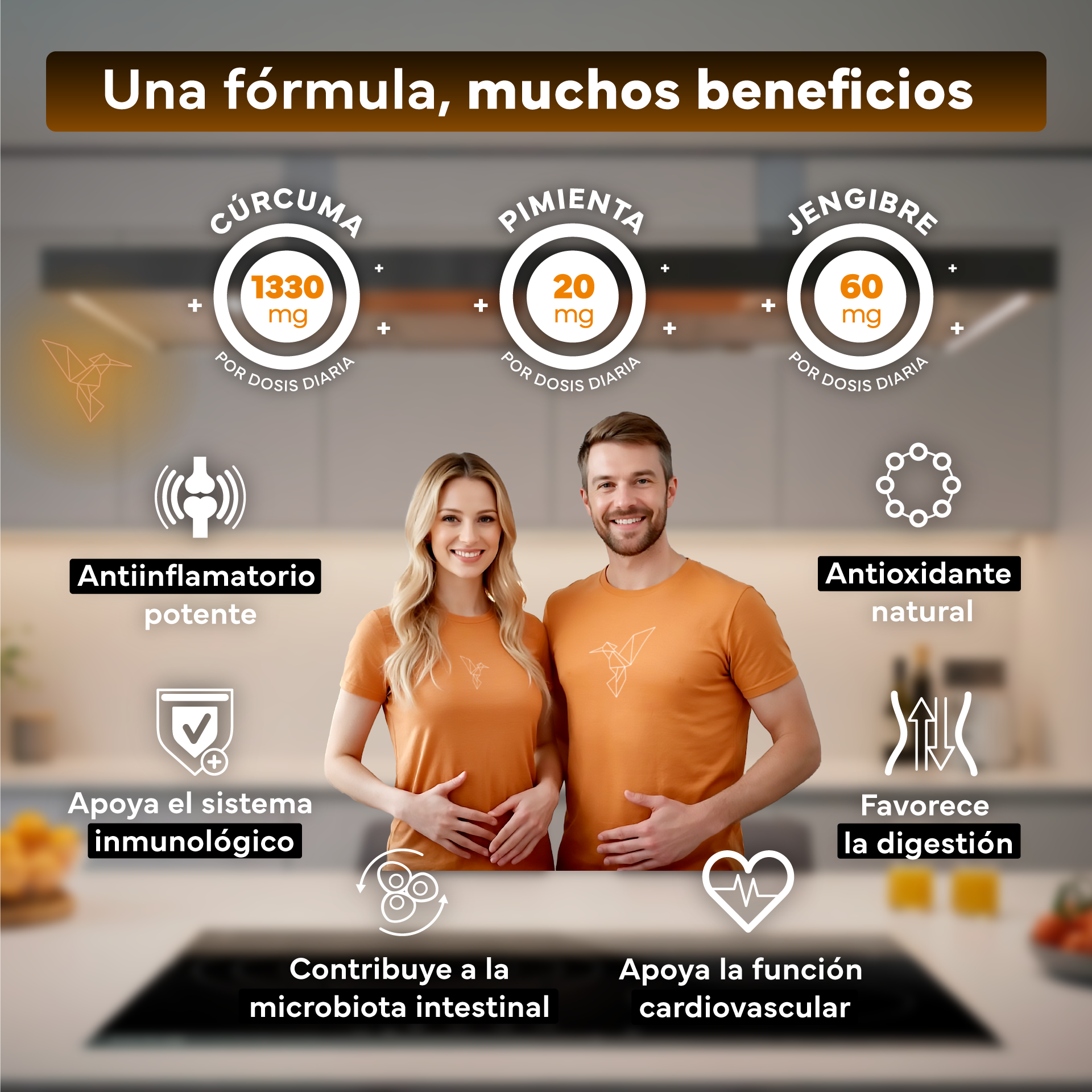 Suplemento ecológico de cúrcuma Sevens Nutrition para apoyo articular y antioxidante