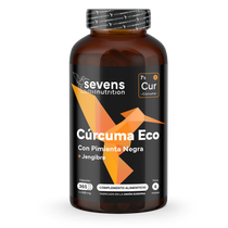 Cápsulas de cúrcuma ecológica Sevens Nutrition con jengibre y pimienta negra