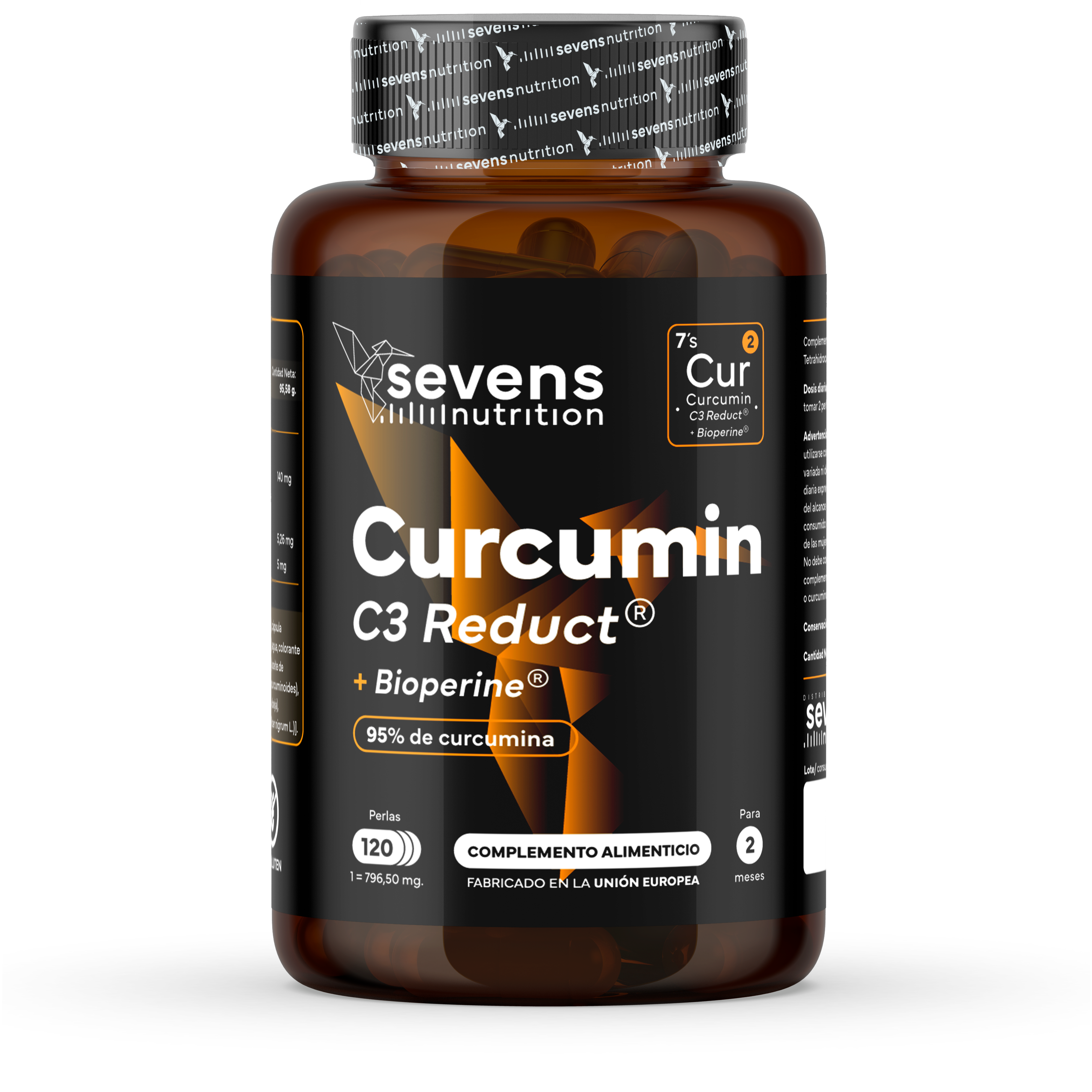 Curcumin Sevens Nutrition, cápsulas softgel con Cúrcuma C3 Reduct y BioPerine
