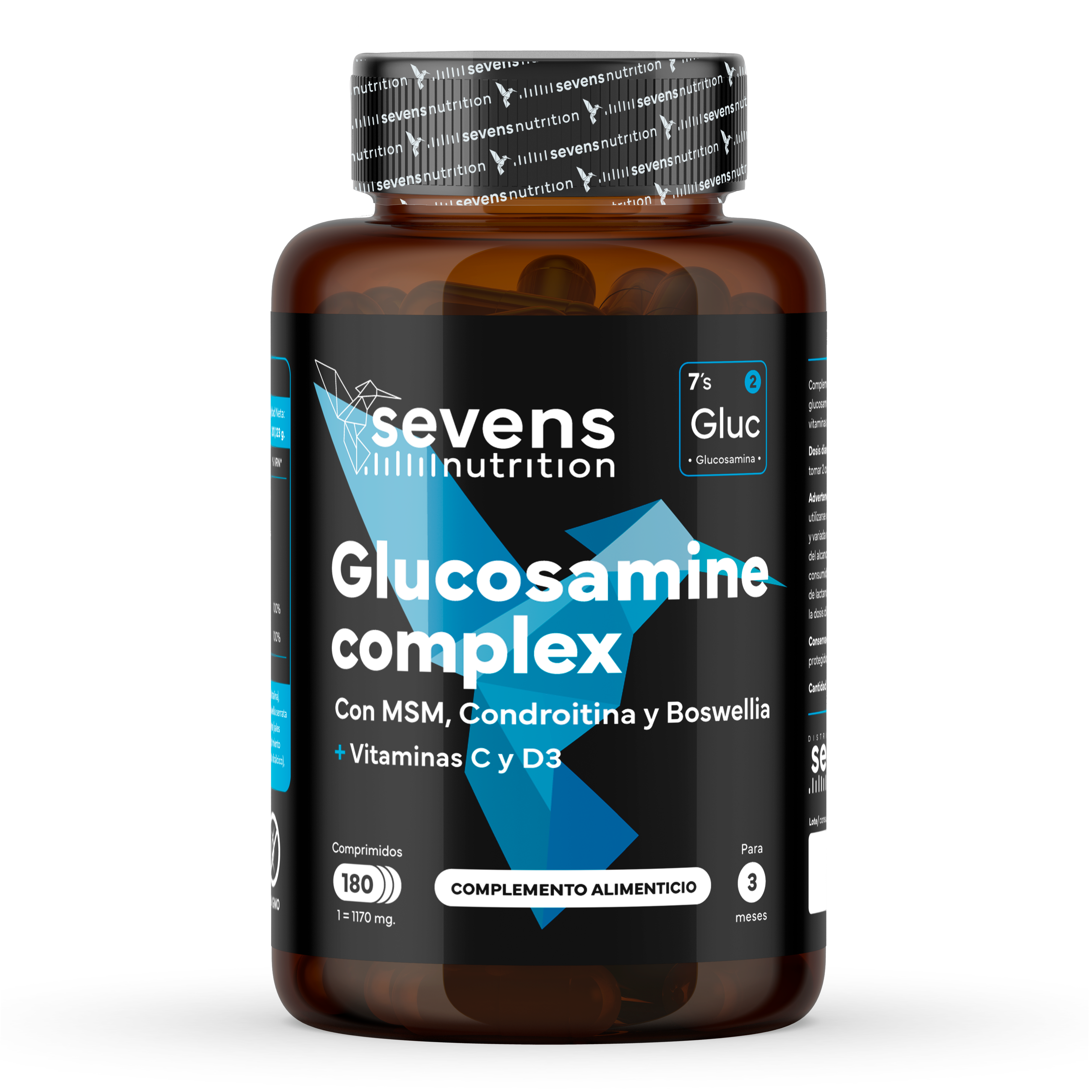 Glucosamina Sevens Nutrition con condroitina, MSM y boswellia para movilidad articular