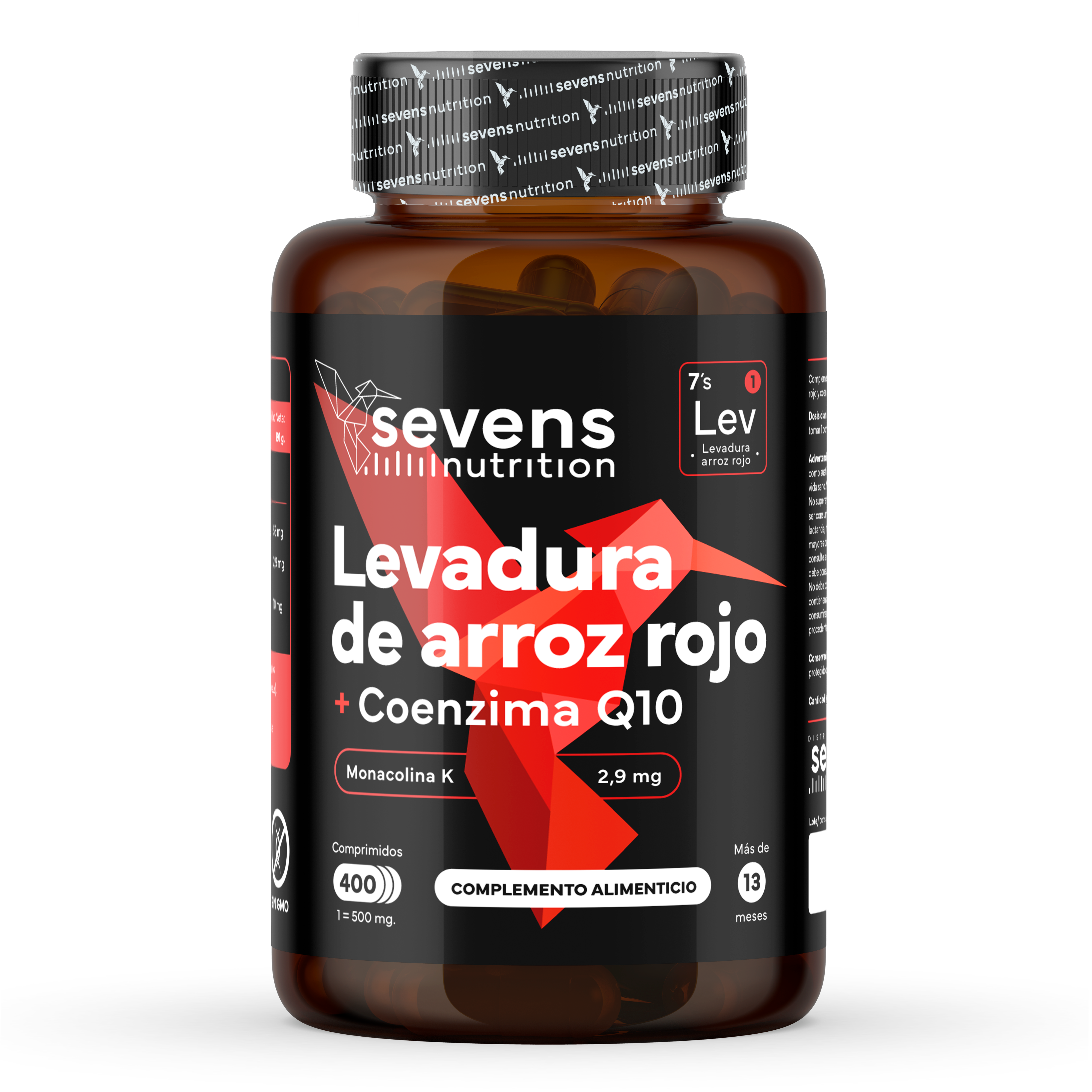 Levadura de arroz rojo Sevens Nutrition con Monacolina K y Coenzima Q10