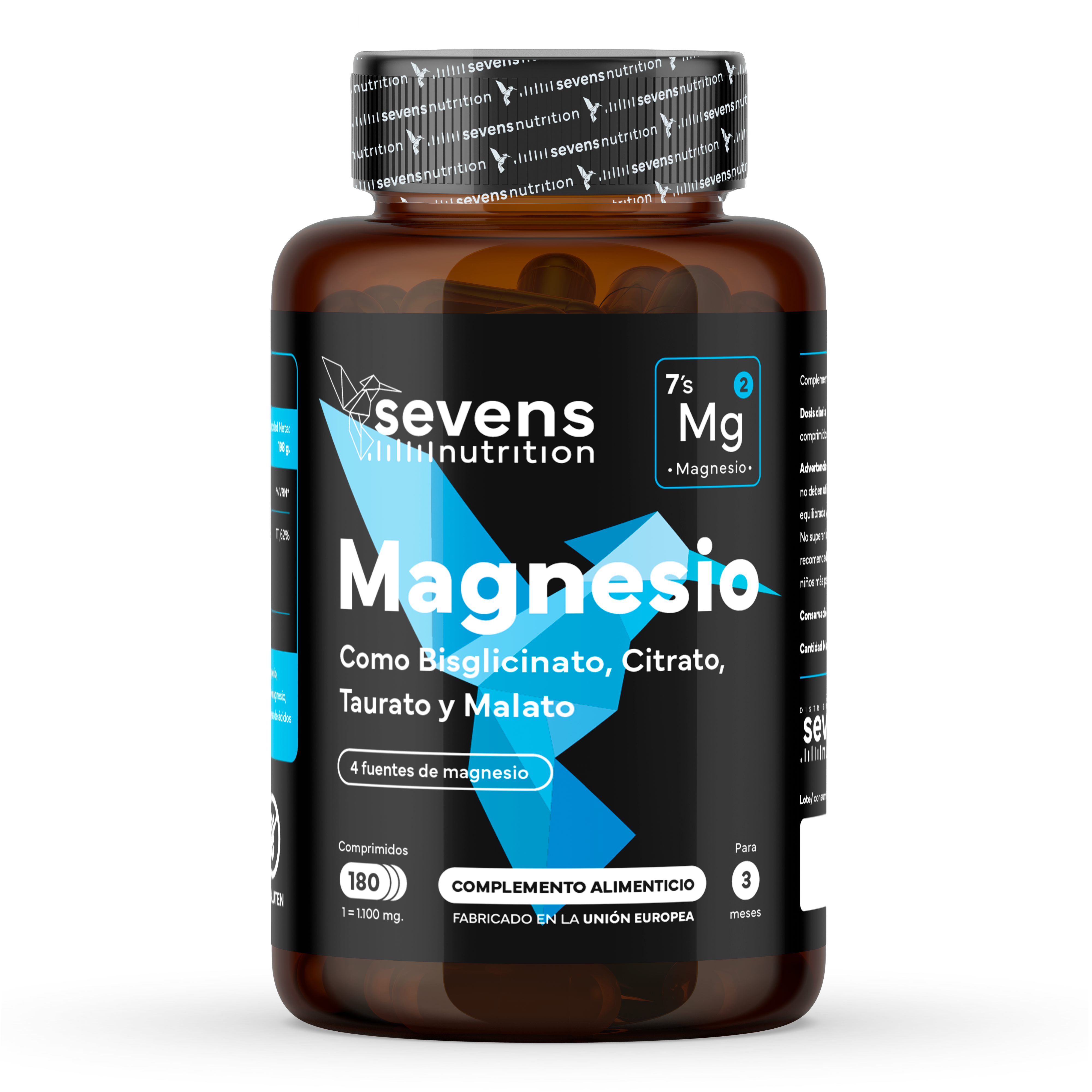 Magnesio Sevens Nutrition con bisglicinato, malato, citrato y taurato