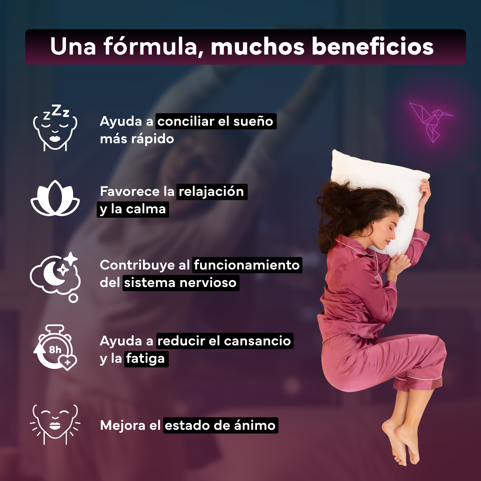 Melatonina 1 mg con manzanilla y pasiflora para descanso nocturno Sevens Nutrition