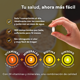 Suplemento con vitaminas del grupo B, minerales y antioxidantes