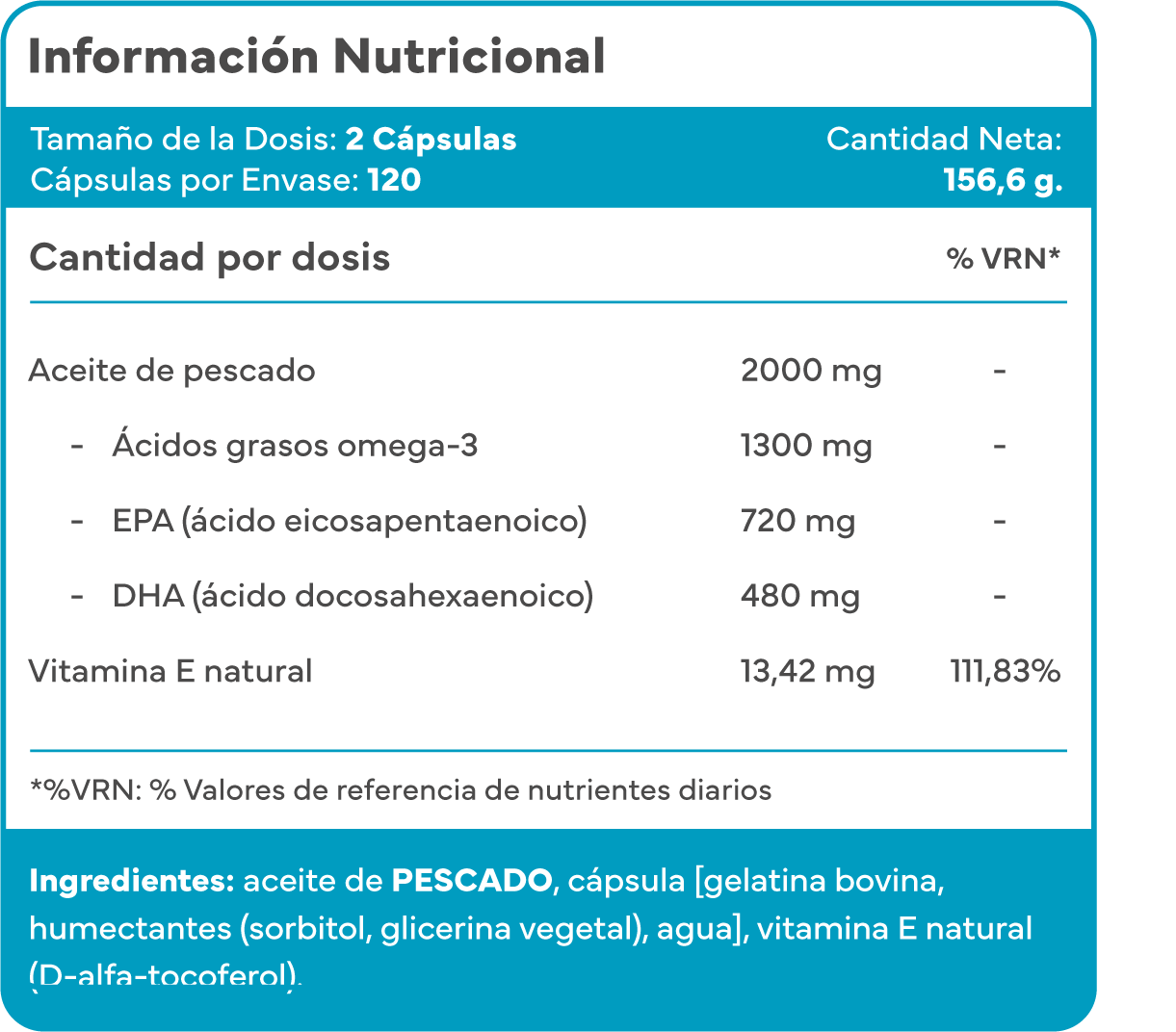 Omega 3 natural para apoyar corazón, cerebro y visión
