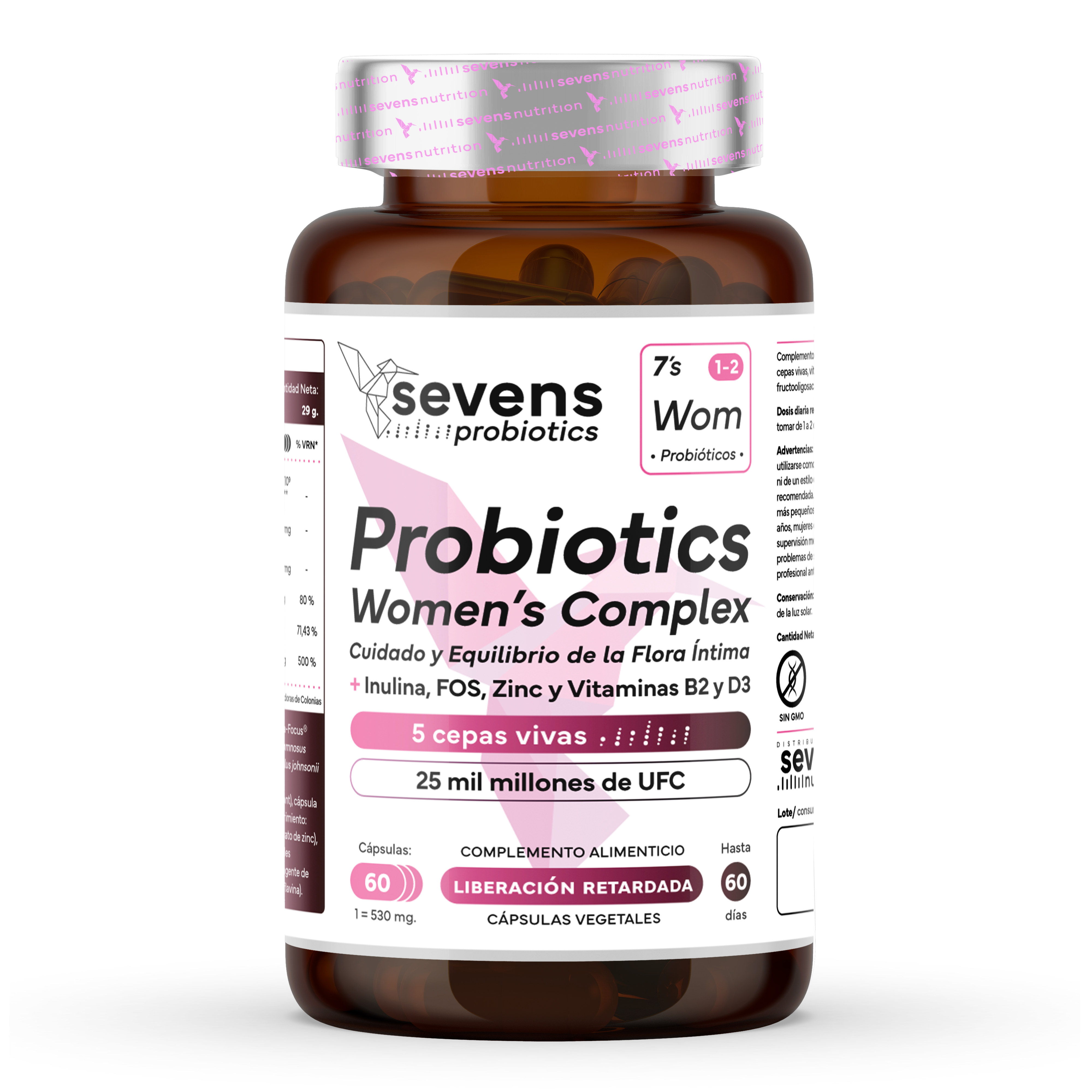 Probióticos Flora Íntima Sevens Nutrition con 5 cepas de Lactobacillus y 25 billion CFU