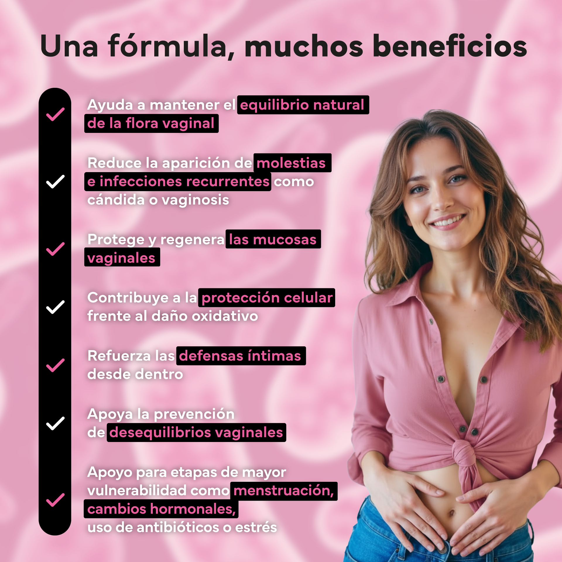 Probióticos Flora Íntima con Lactobacillus reuteri, rhamnosus y crispatus Sevens Nutrition