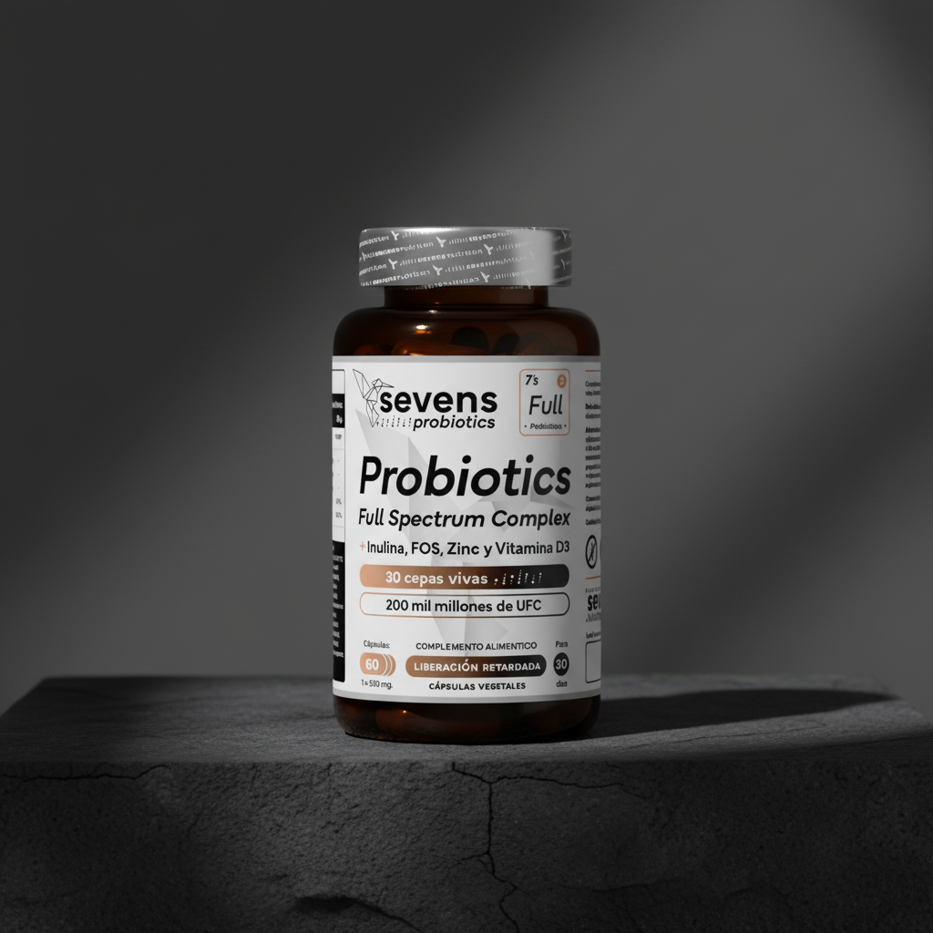 Suplemento probiótico con prebióticos, zinc y vitaminas Sevens Nutrition