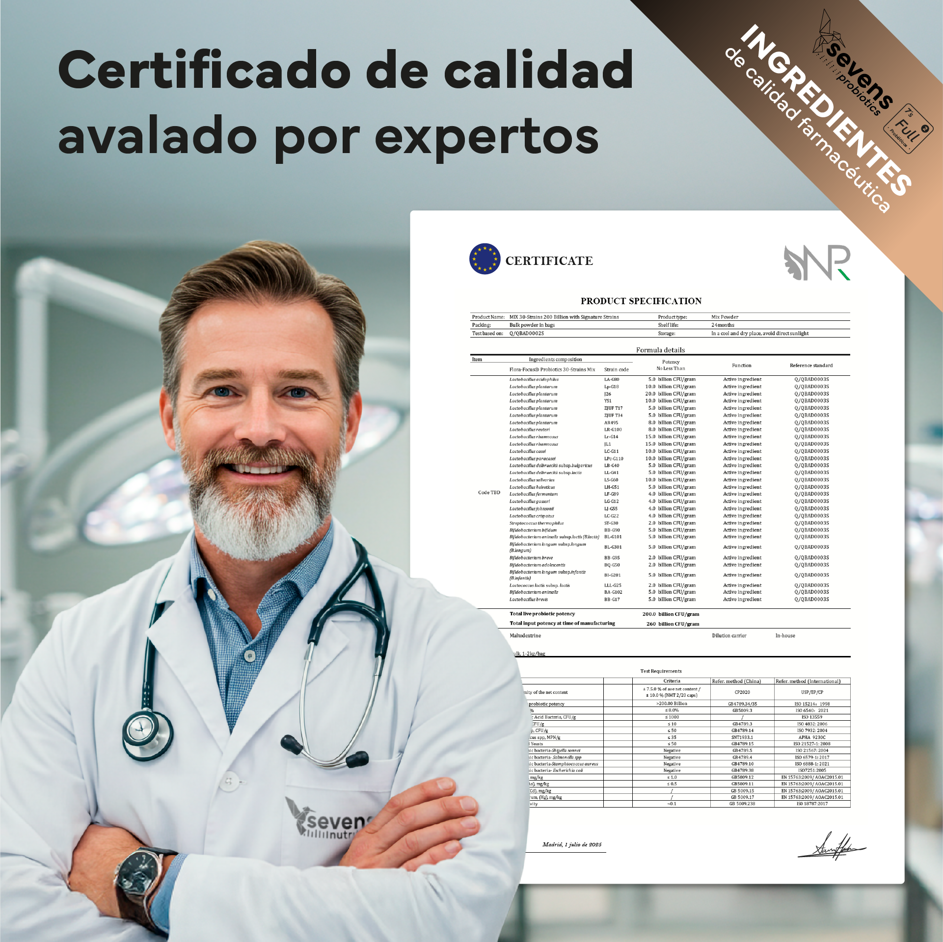 Probióticos en cápsulas con 200 mil millones de UFC Sevens Nutrition